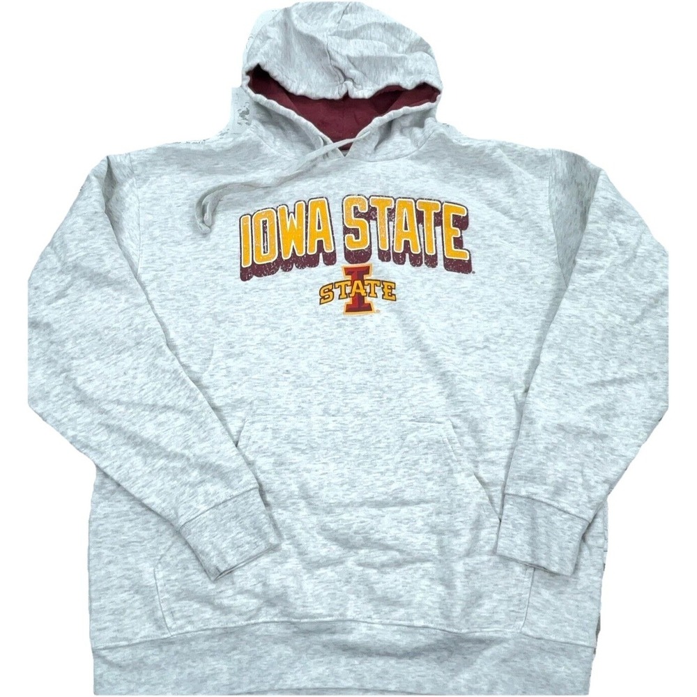 Iowa State Cyclones Hoodie Men XL Gray Maroon Sweatshirt Sweater Spell Out EV *